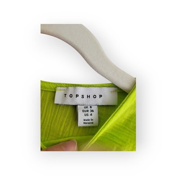 TopShop l/s mod stretch ruched front tie crop top in neon green lime NWOT size 4 - Picture 6 of 9